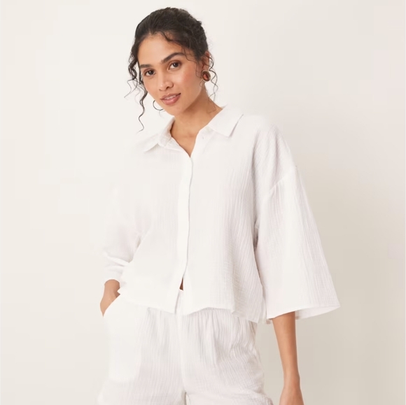 White Cotton Gauze Oversized Shirt XS - Picture 1 of 8